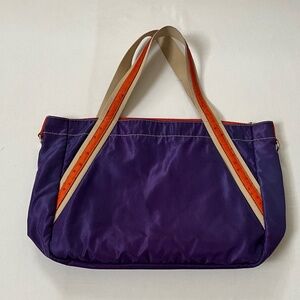 PRADA Vintage Ostrich Trimmed Tessuto Nylon Tote Purple